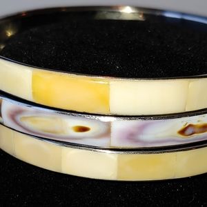 Set of 3 Bangles Inlaid MOP Tan Purple Bracelets